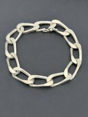 Vintage 925 Sterling Silver Big Curb Link Bracelet 8" 11mm
